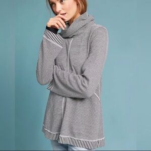 Anthropologie Maeve White & Black Striped Cowl Neck Sweater Small